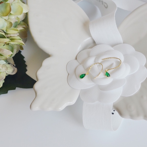 Sterling Silver Gold Plated Emerald Earrings - Picture 3 of 4